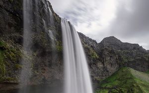 Preview wallpaper waterfall, rock, water, landscape, iceland