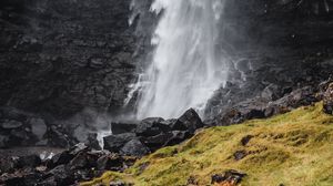 Preview wallpaper waterfall, rock, water, spray, nature