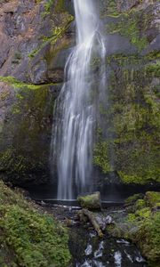 Preview wallpaper waterfall, rock, water, spray, moss