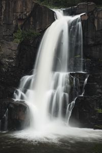 Preview wallpaper waterfall, rock, water, stream, nature, long exposure