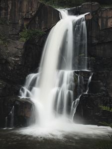 Preview wallpaper waterfall, rock, water, stream, nature, long exposure