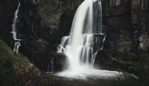 Preview wallpaper waterfall, rock, water, stream, nature, long exposure