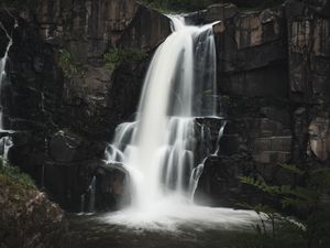 Preview wallpaper waterfall, rock, water, stream, nature, long exposure