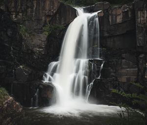 Preview wallpaper waterfall, rock, water, stream, nature, long exposure