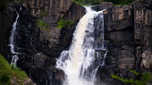 Preview wallpaper waterfall, rock, water, stream, nature, landscape