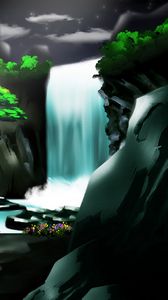 Preview wallpaper waterfall, rocks, art