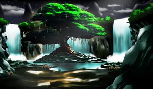 Preview wallpaper waterfall, rocks, art