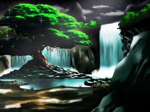 Preview wallpaper waterfall, rocks, art