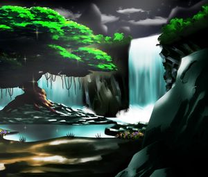 Preview wallpaper waterfall, rocks, art