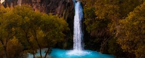 Preview wallpaper waterfall, rocks, blocks, trees