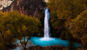 Preview wallpaper waterfall, rocks, blocks, trees