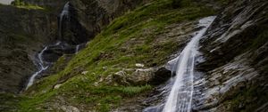 Preview wallpaper waterfall, rocks, blocks, grass