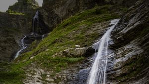 Preview wallpaper waterfall, rocks, blocks, grass