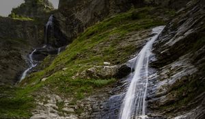 Preview wallpaper waterfall, rocks, blocks, grass