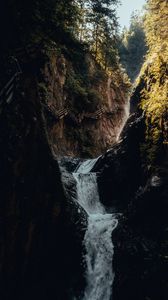 Preview wallpaper waterfall, rocks, bridge, trees, tourists