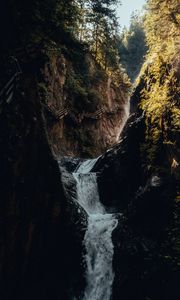 Preview wallpaper waterfall, rocks, bridge, trees, tourists