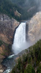 Preview wallpaper waterfall, rocks, canyon, trees, nature, aerial view