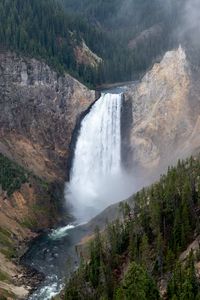 Preview wallpaper waterfall, rocks, canyon, trees, nature, aerial view