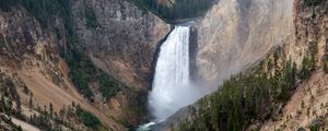 Preview wallpaper waterfall, rocks, canyon, trees, nature, aerial view