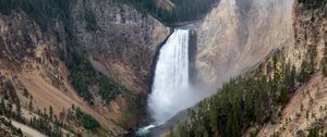 Preview wallpaper waterfall, rocks, canyon, trees, nature, aerial view