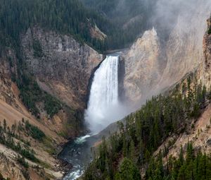 Preview wallpaper waterfall, rocks, canyon, trees, nature, aerial view