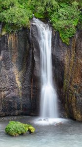 Preview wallpaper waterfall, rocks, cliff, landscape, nature