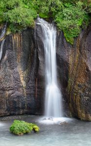 Preview wallpaper waterfall, rocks, cliff, landscape, nature