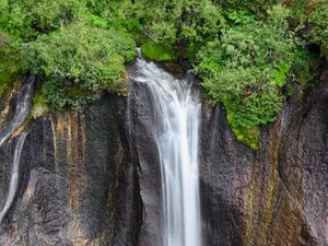 Preview wallpaper waterfall, rocks, cliff, landscape, nature