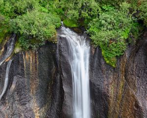 Preview wallpaper waterfall, rocks, cliff, landscape, nature