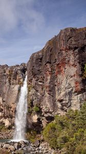 Preview wallpaper waterfall, rocks, cliff, stones, trees