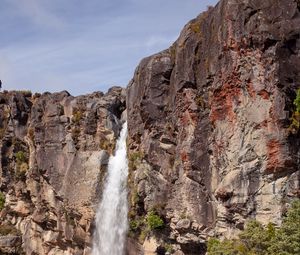 Preview wallpaper waterfall, rocks, cliff, stones, trees