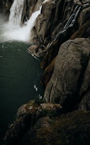 Preview wallpaper waterfall, rocks, cliff, stream, water