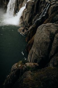 Preview wallpaper waterfall, rocks, cliff, stream, water