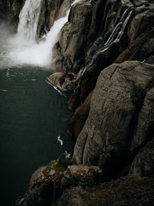 Preview wallpaper waterfall, rocks, cliff, stream, water