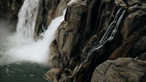 Preview wallpaper waterfall, rocks, cliff, stream, water