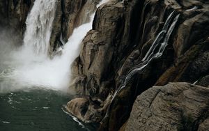 Preview wallpaper waterfall, rocks, cliff, stream, water