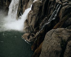 Preview wallpaper waterfall, rocks, cliff, stream, water