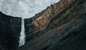 Preview wallpaper waterfall, rocks, cliff, stream, stones