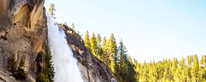 Preview wallpaper waterfall, rocks, cliff, trees