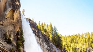 Preview wallpaper waterfall, rocks, cliff, trees