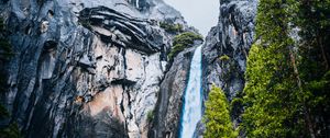 Preview wallpaper waterfall, rocks, cliff, stones, river, trees