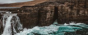 Preview wallpaper waterfall, rocks, current, foam, vatnavegur, faroe islands