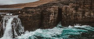 Preview wallpaper waterfall, rocks, current, foam, vatnavegur, faroe islands