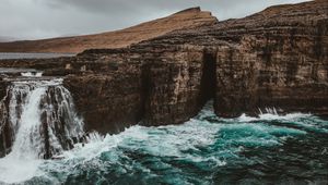 Preview wallpaper waterfall, rocks, current, foam, vatnavegur, faroe islands