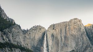 Preview wallpaper waterfall, rocks, grass, cliff