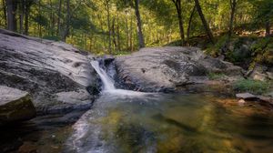 Preview wallpaper waterfall, rocks, lake, trees