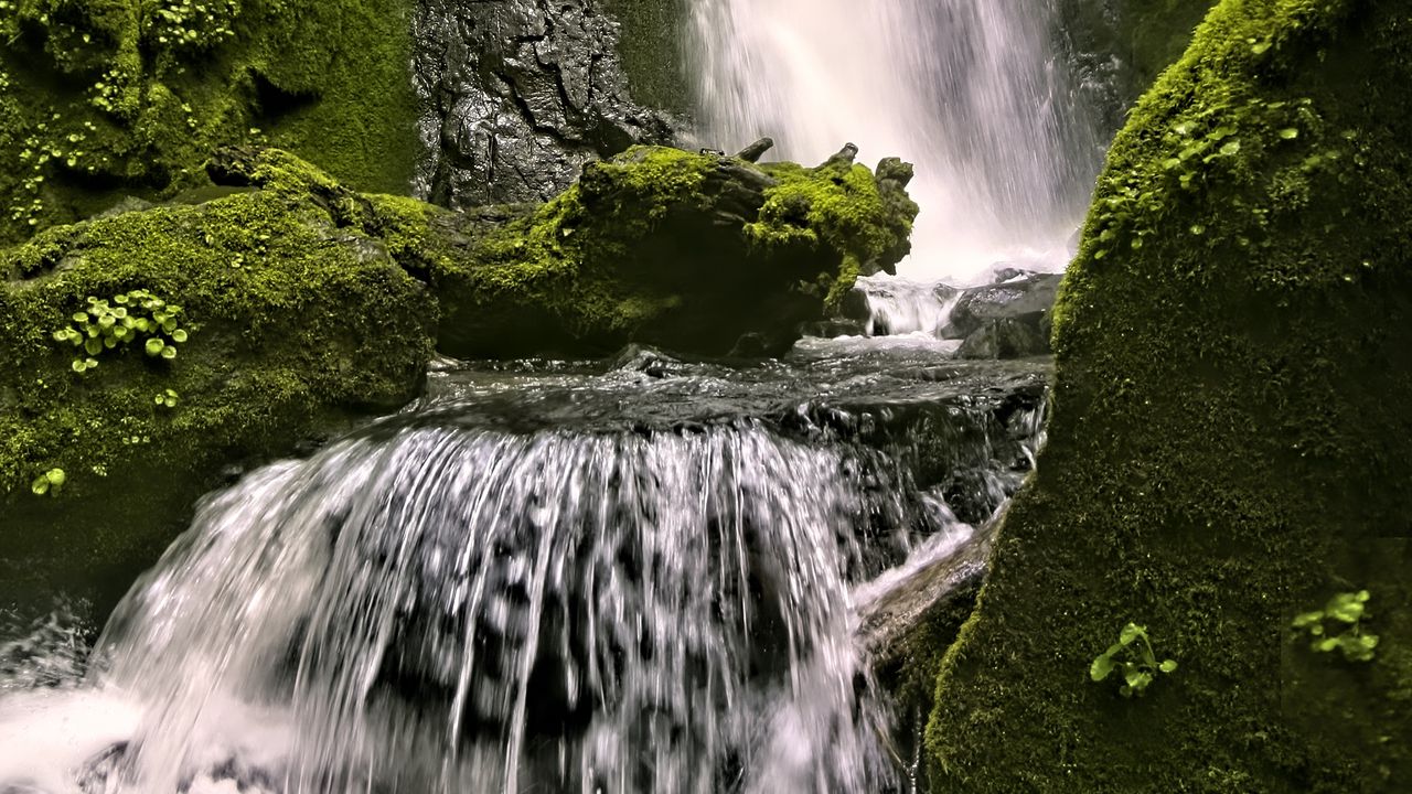 Wallpaper waterfall, rocks, landscape, splashes