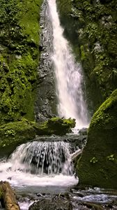 Preview wallpaper waterfall, rocks, landscape, splashes