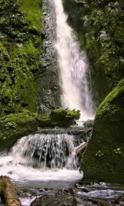 Preview wallpaper waterfall, rocks, landscape, splashes