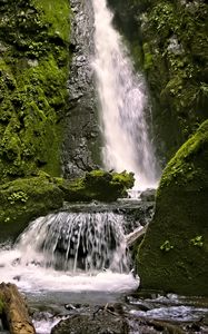 Preview wallpaper waterfall, rocks, landscape, splashes